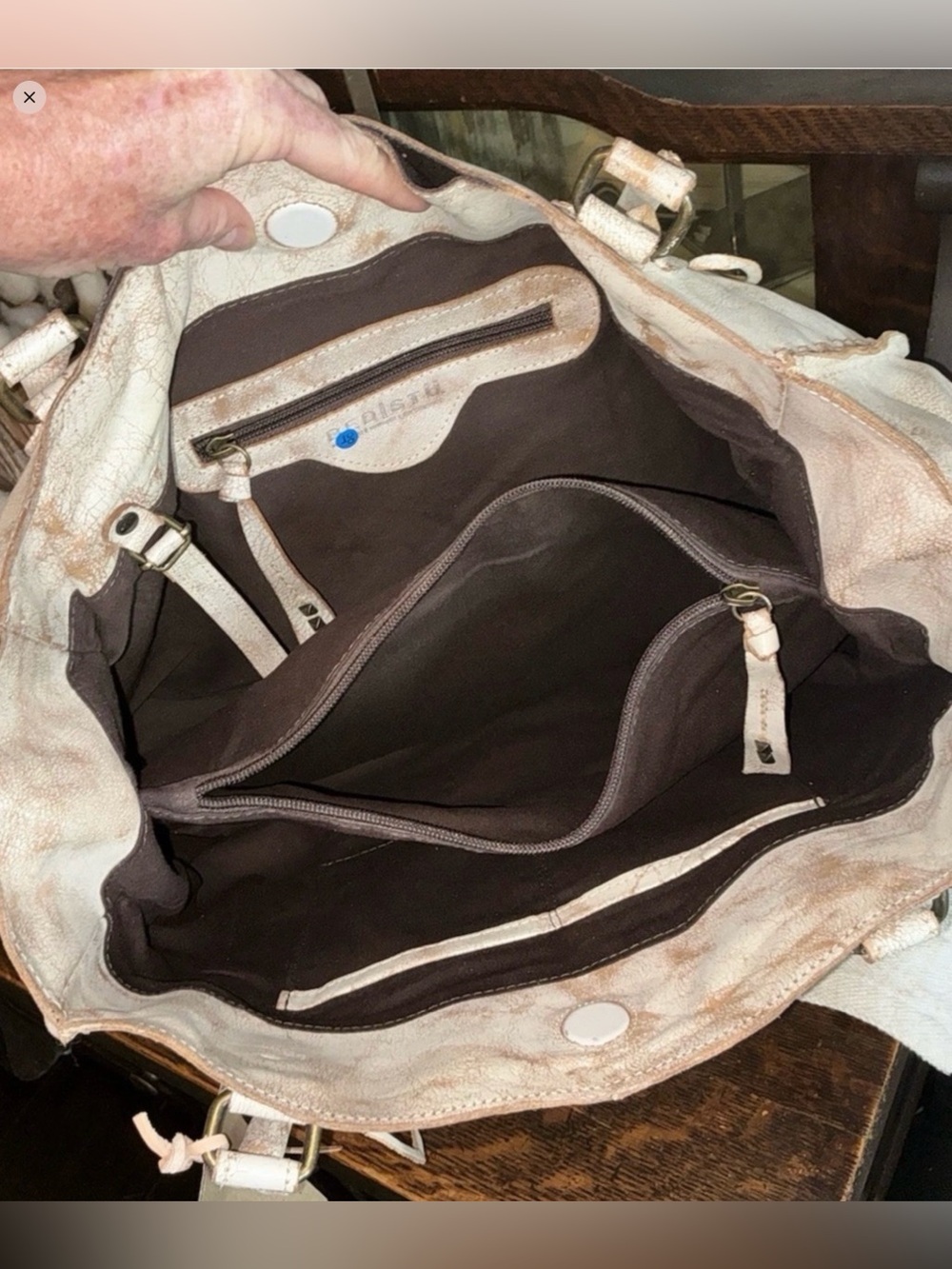 BED|STU Rockaway  Cream & Tan Tie-Dye Leather Tote with Top Handles - Picture 13 of 16